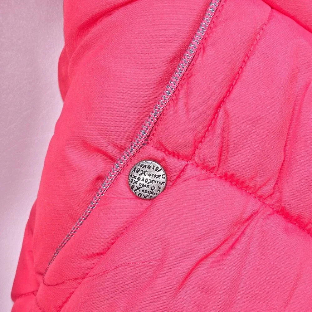 London Fog‎ Lined Puffer Jacket Girl's Large Fur Trim Hood Insulated Preppy Fun
